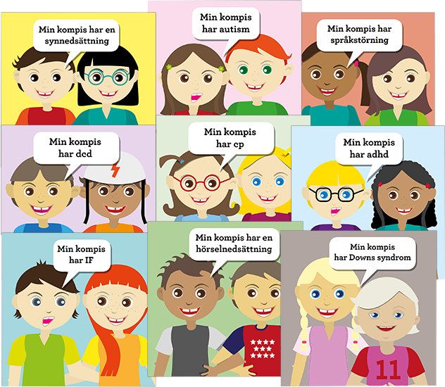 Nio bokomslag från barnbokserien Min kompis.